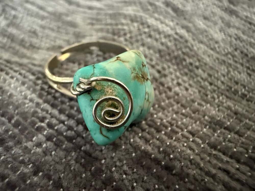 Handmade Turquoise Wire Wrapped Ring And Earrings Set